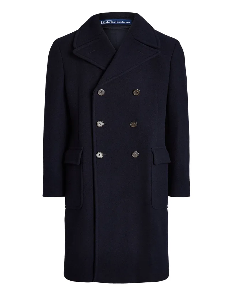 Ralph Lauren Zweireihiger Wollmantel mit Spitzfasson in Marine