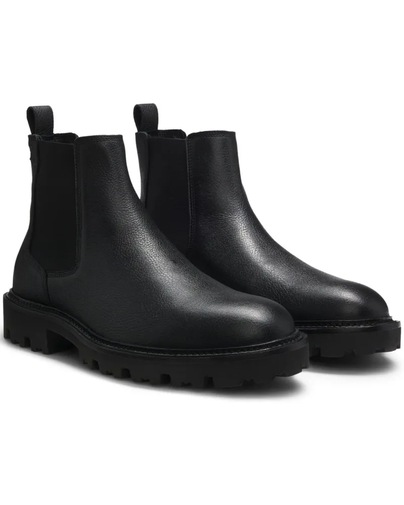 HUGO BOSS Chelsea-Boots aus genarbtem Leder mit Zuglasche in Schwarz