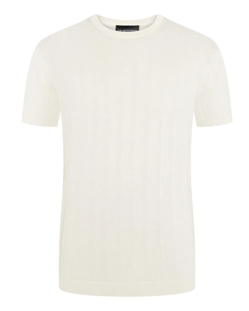 Emporio Armani Unifarbenes Feinstrick-T-Shirt aus Baumwolle in Offwhite