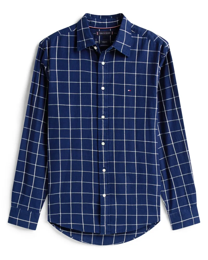 Tommy Hilfiger Hemd mit Fensterkaro und Logo-Aufnäher, Regular Fit in Marine