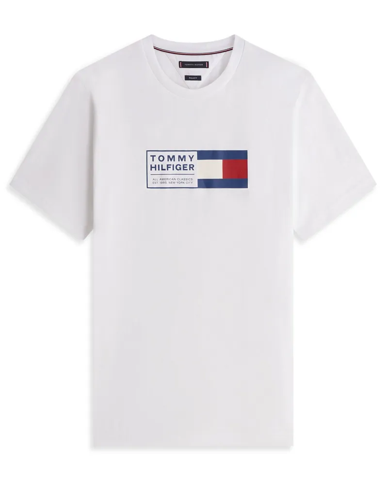 Tommy Hilfiger T-Shirt aus Baumwolle mit Label-Frontprint, Regular Fit in Weiß