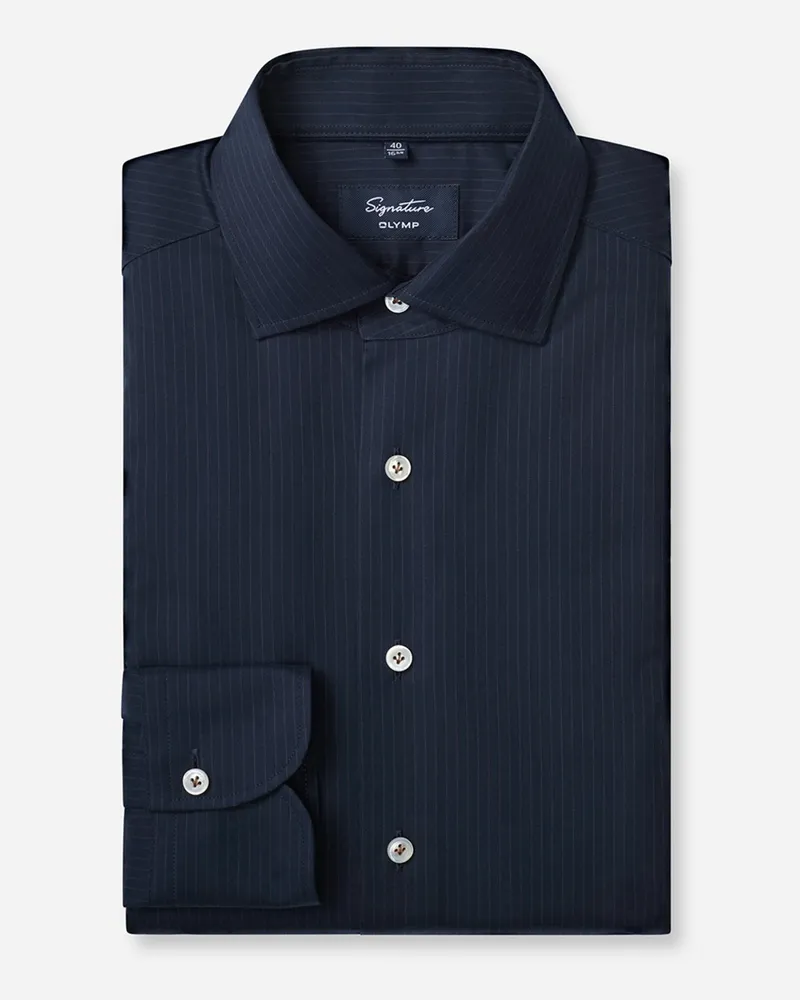 Olymp Signature, Tailored Fit, Baumwollhemd mit Nadelstreifen in Marine