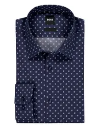 HUGO BOSS Stretch-Hemd Sopo mit geometrischem Muster, Slim Fit Marine