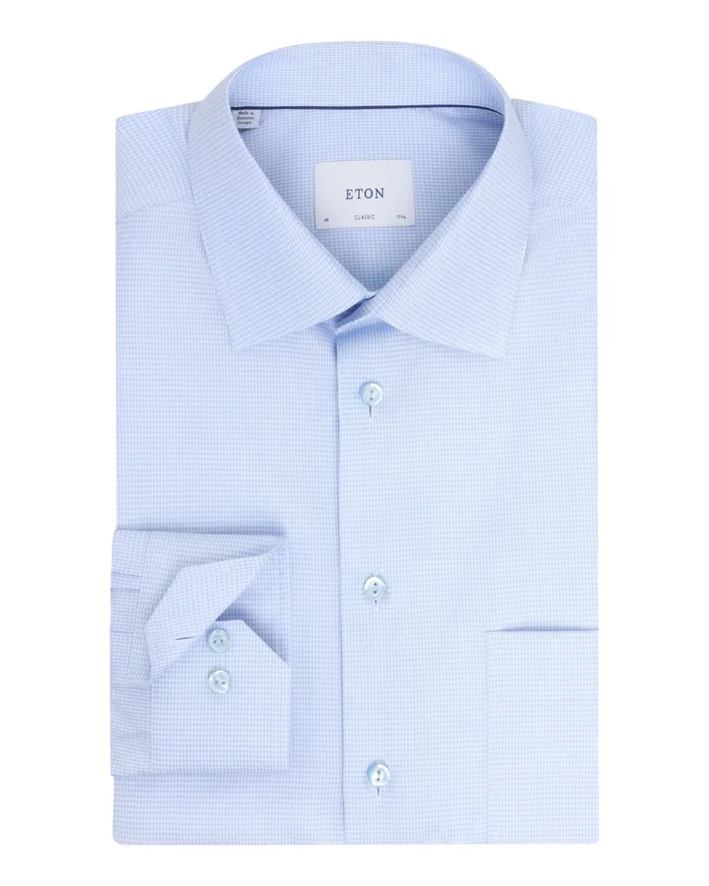 Eton Vollzwirn-Hemd aus Baumwolle mit Pepita-Muster, Classic Fit in Hellblau