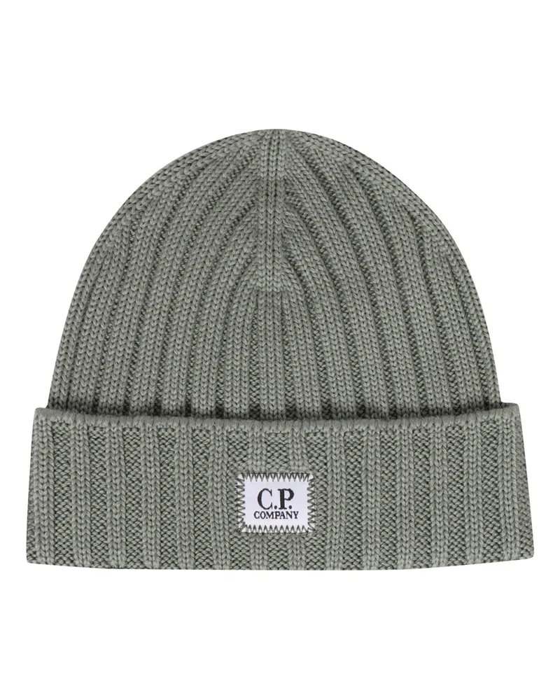 C.P. Company Grobstrick-Mütze aus Merinowolle mit Label-Aufnäher in Grau