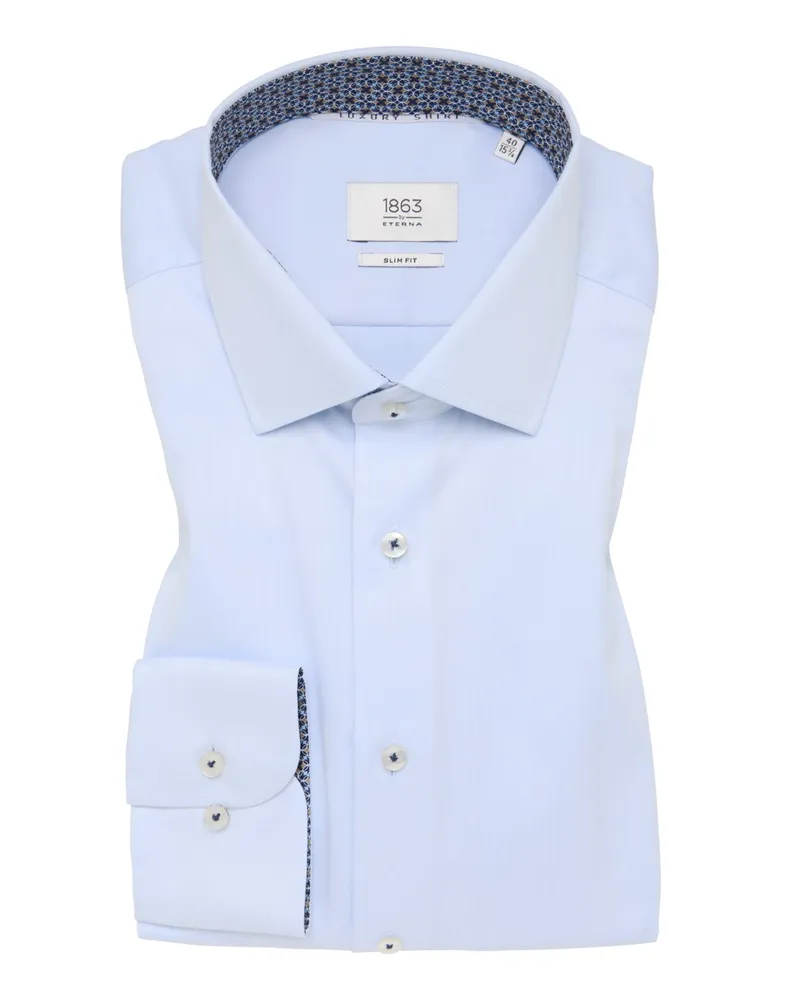 Eterna Unifarbenes Hemd in Vollzwirn-Qualität mit Ausputz, Slim Fit in Hellblau