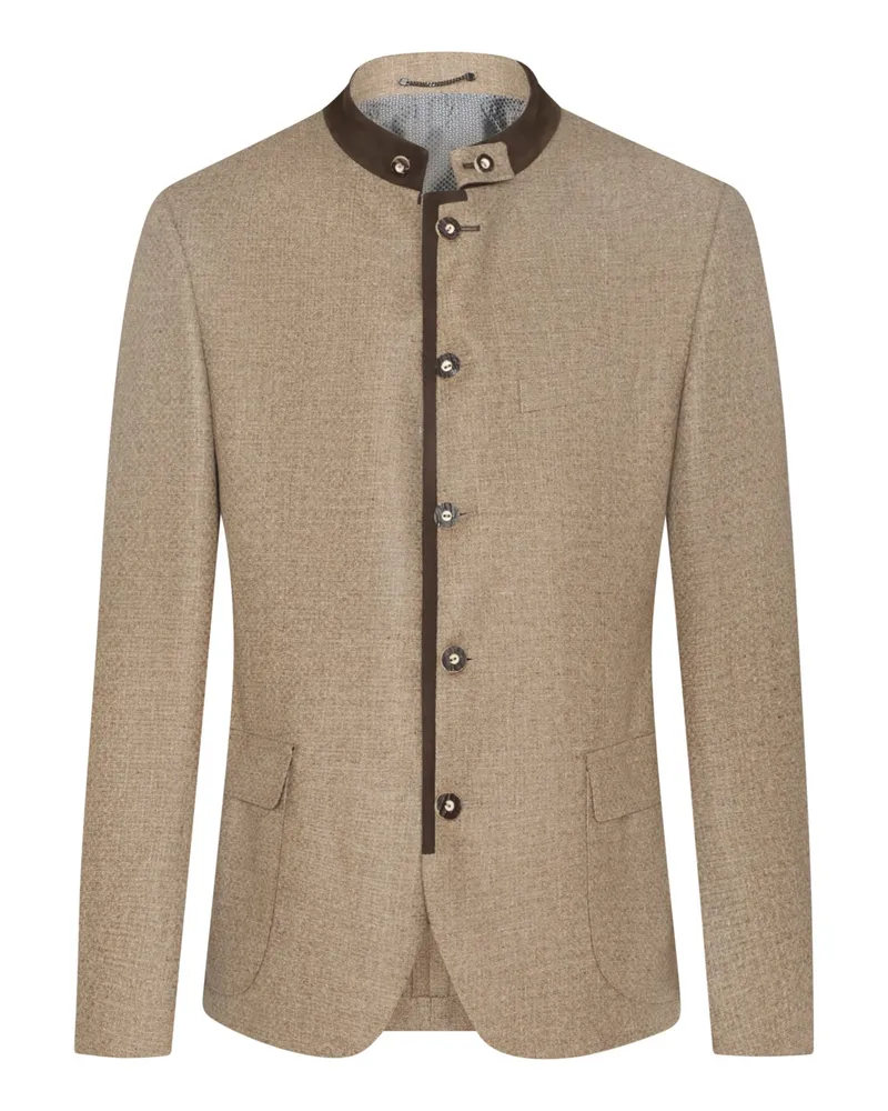 Dressler Woll-Trachtenjanker Samson mit Ellenbogenpatches und Hornknöpfen in Beige