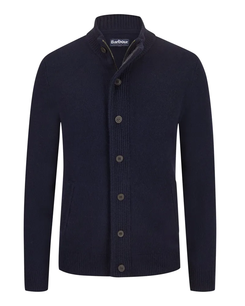 Barbour Cardigan aus Lammwolle mit Knopfleiste und Zip in Marine