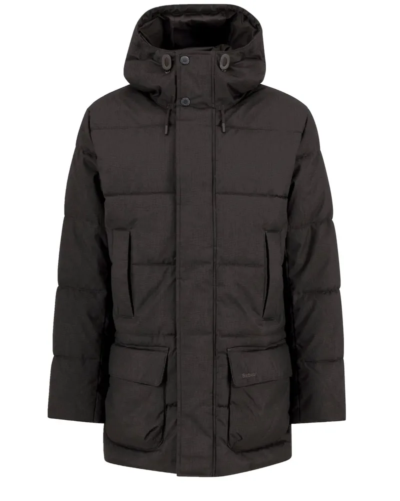 Barbour Pufferjacke Winter Beaufort mit Kapuze und Tartan-Innenfutter in Braun