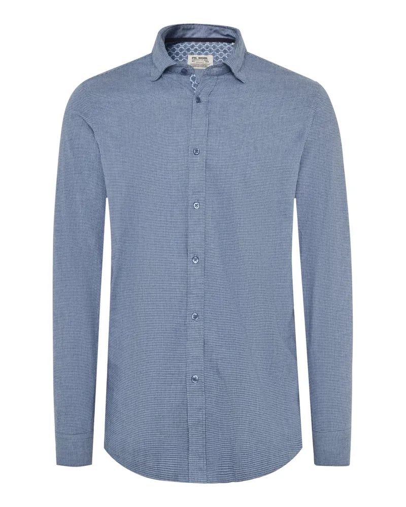 FIL NOIR Flanellhemd Roma mit Hahnentrittmuster und Ausputz, Slim in Blau