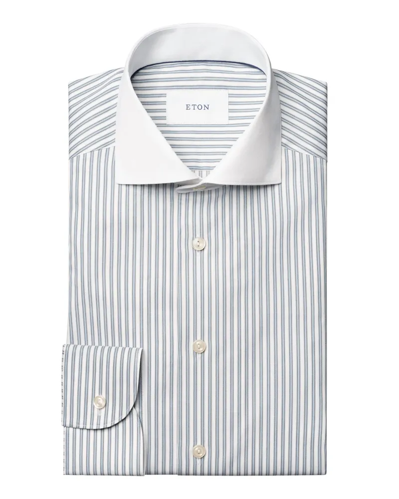 Eton Vollzwirn-Baumwollhemd mit Streifen und Kontrastkragen, Slim Fit in Petrol