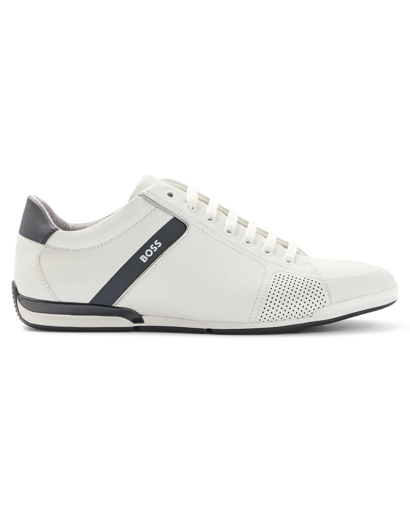 HUGO BOSS Teilperforierter Sneaker aus Glattleder mit schmaler Sohle Offwhite