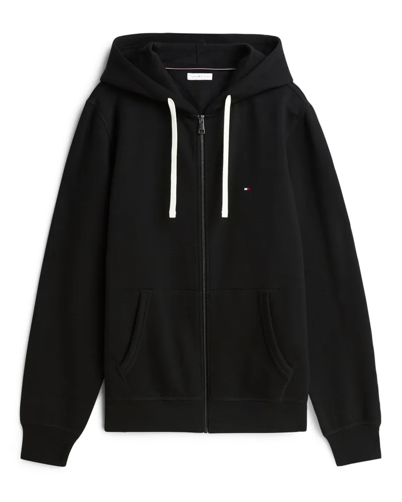 Tommy Hilfiger Sweatjacke aus softem Baumwoll-Fleece, Regular Fit in Schwarz