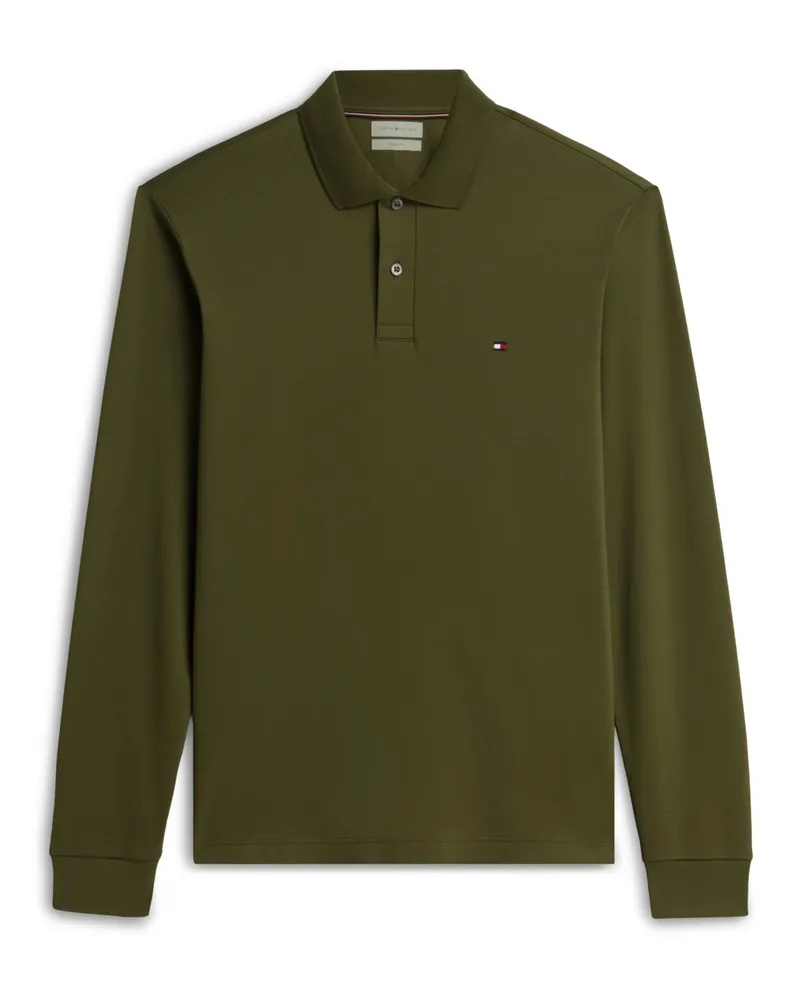 Tommy Hilfiger Langarm-Poloshirt in melierter Jersey-Qualität, Regular Fit in Oliv