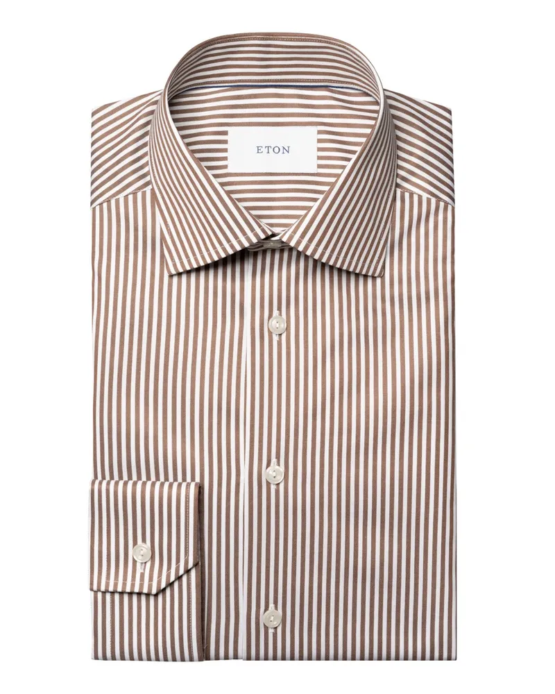 Eton Vollzwirn-Baumwollhemd mit Streifenmuster, Contemporary Fit in Braun