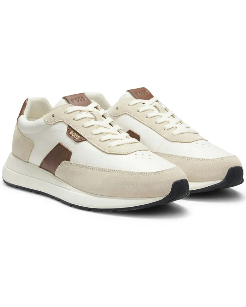 HUGO BOSS Sneaker aus einem Leder-Mix mit Kontrast-Details in Beige