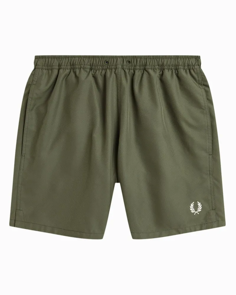 Fred Perry Badehose mit feiner Struktur aus recyceltem Material in Oliv