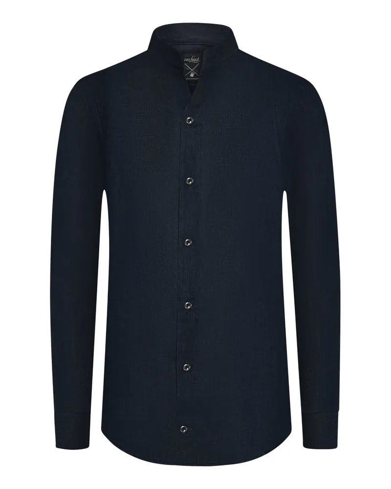 van Laack Leichtes Leinenhemd mit Stehkragen in Marine