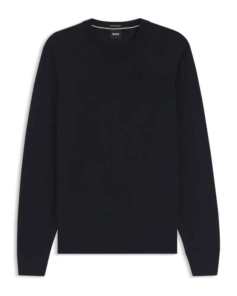 HUGO BOSS Pullover aus leichter Merinowolle mit Rundhalsausschnitt in Marine