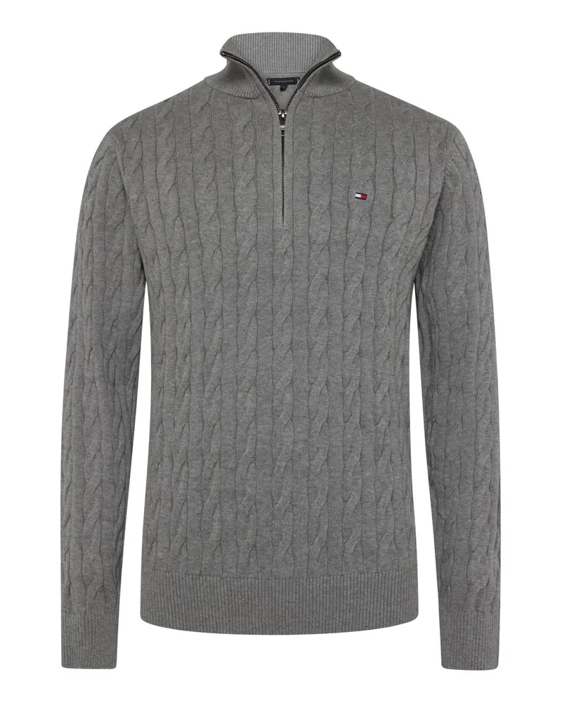 Tommy Hilfiger Troyer in Zopfstrick mit kleiner Logo-Stickerei in Hellgrau