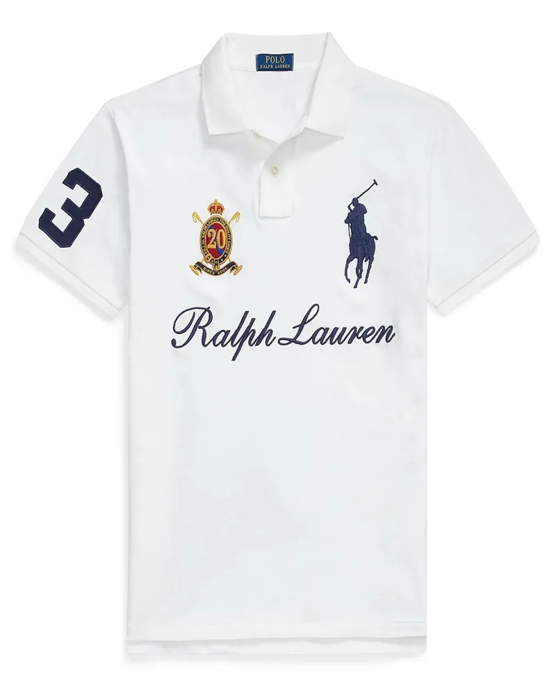 Ralph Lauren Piqué-Poloshirt mit Big Pony- und Wappen-Stickerei in Weiß