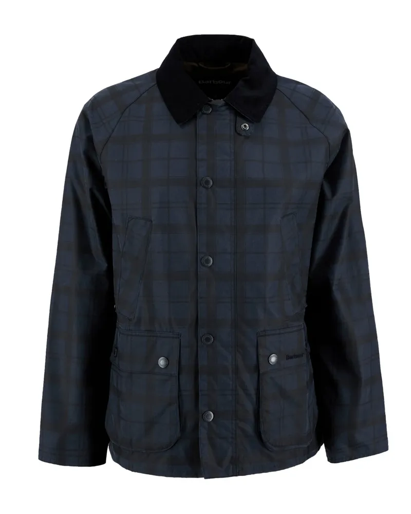 Barbour Wachsjacke Tartan Ambleside mit Cordkragen in Marine