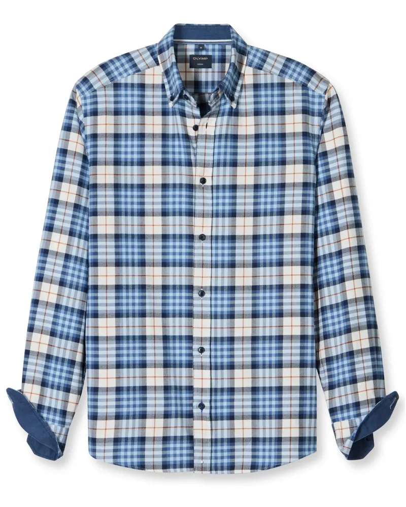 Olymp Casual, Regular Fit, Flanellhemd mit Glencheck-Muster in Hellblau