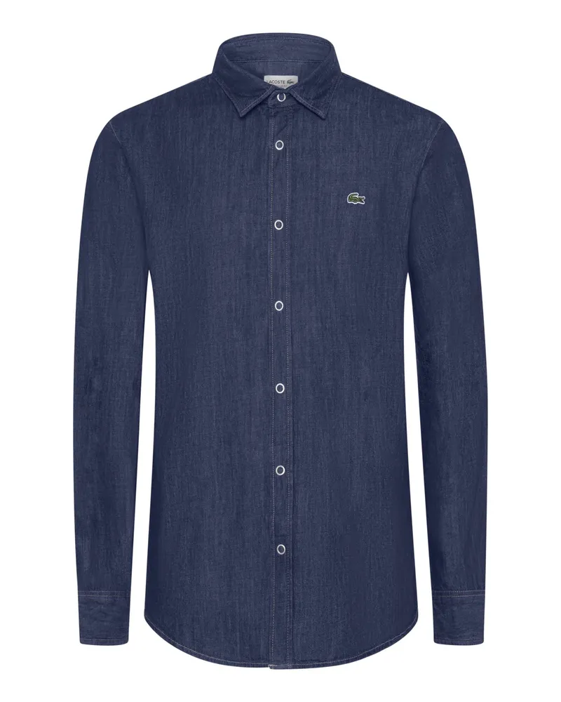 Lacoste Jeanshemd mit Kentkragen und kleinem Krokodilaufnäher in Marine