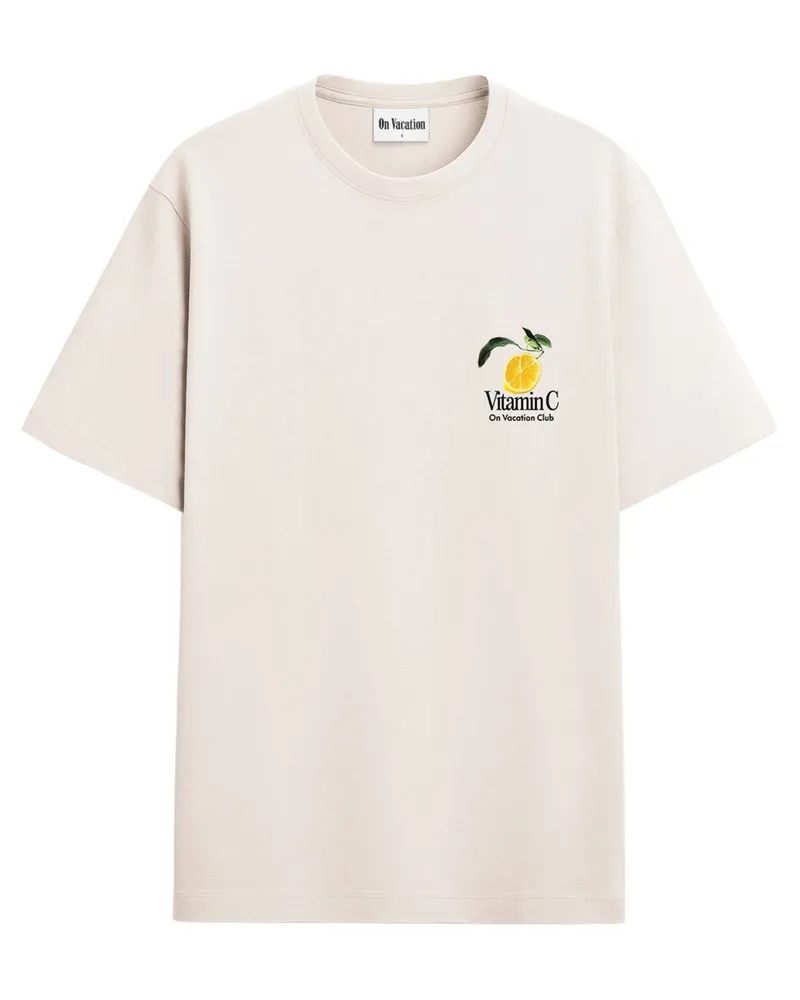 On Vacation T-Shirt aus Bio-Baumwolle mit beidseitigem Print in Offwhite