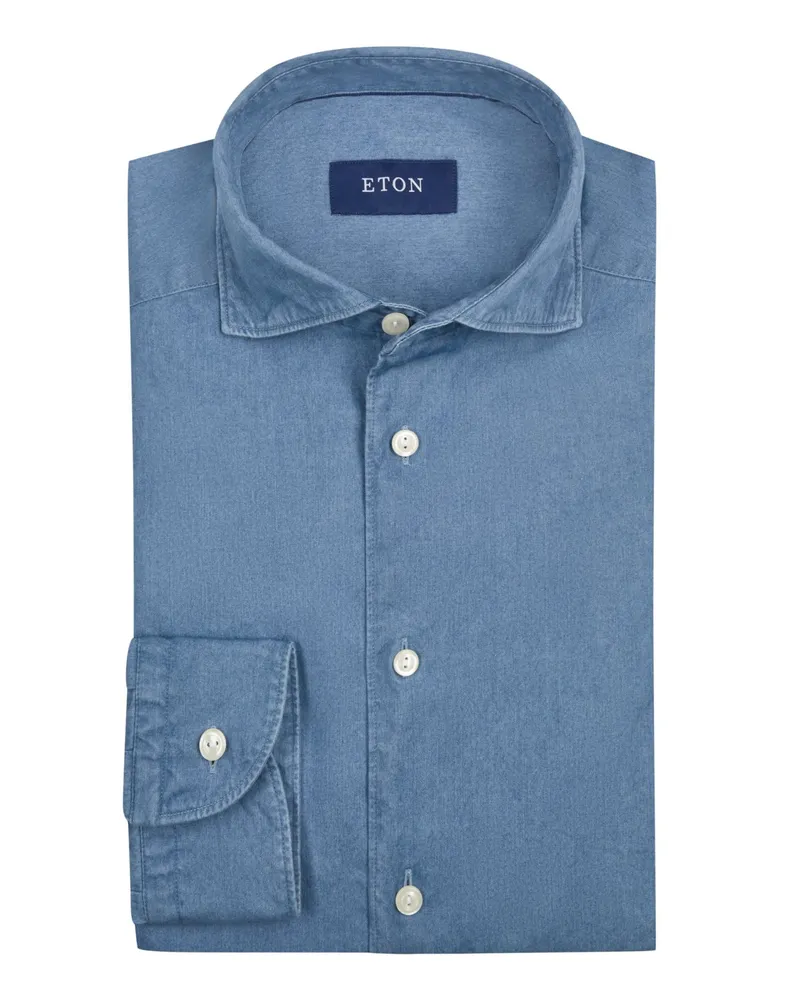 Eton Leichtes Jeanshemd mit Knöpfen in Perlmutt-Optik, Slim Fit in Denim