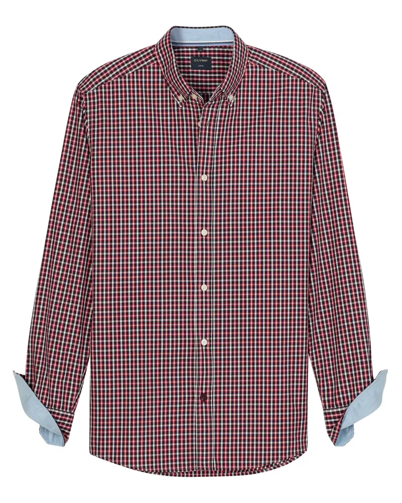 Olymp Casual, Baumwollhemd mit Karomuster und Button Down-Kragen in Rot