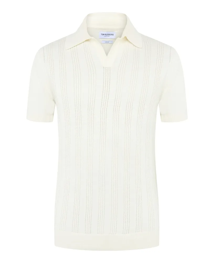 Tom Rusborg Poloshirt aus Baumwolle mit Variokragen und Streifenstrutkur in Offwhite