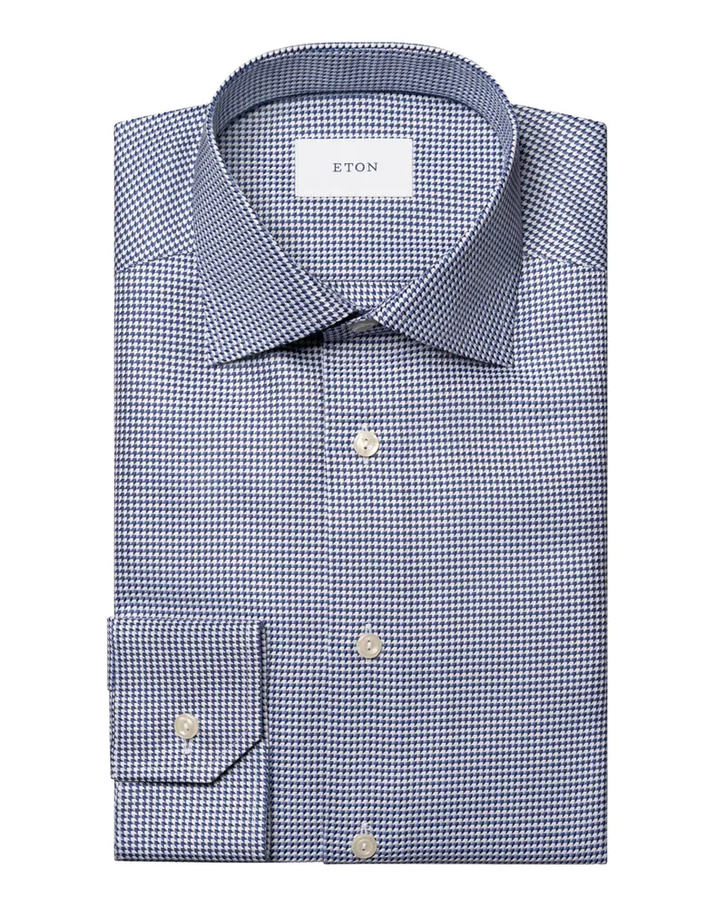 Eton Hemd aus Bio-Baumwolle mit Pepita-Muster, Contemporary Fit in Marine