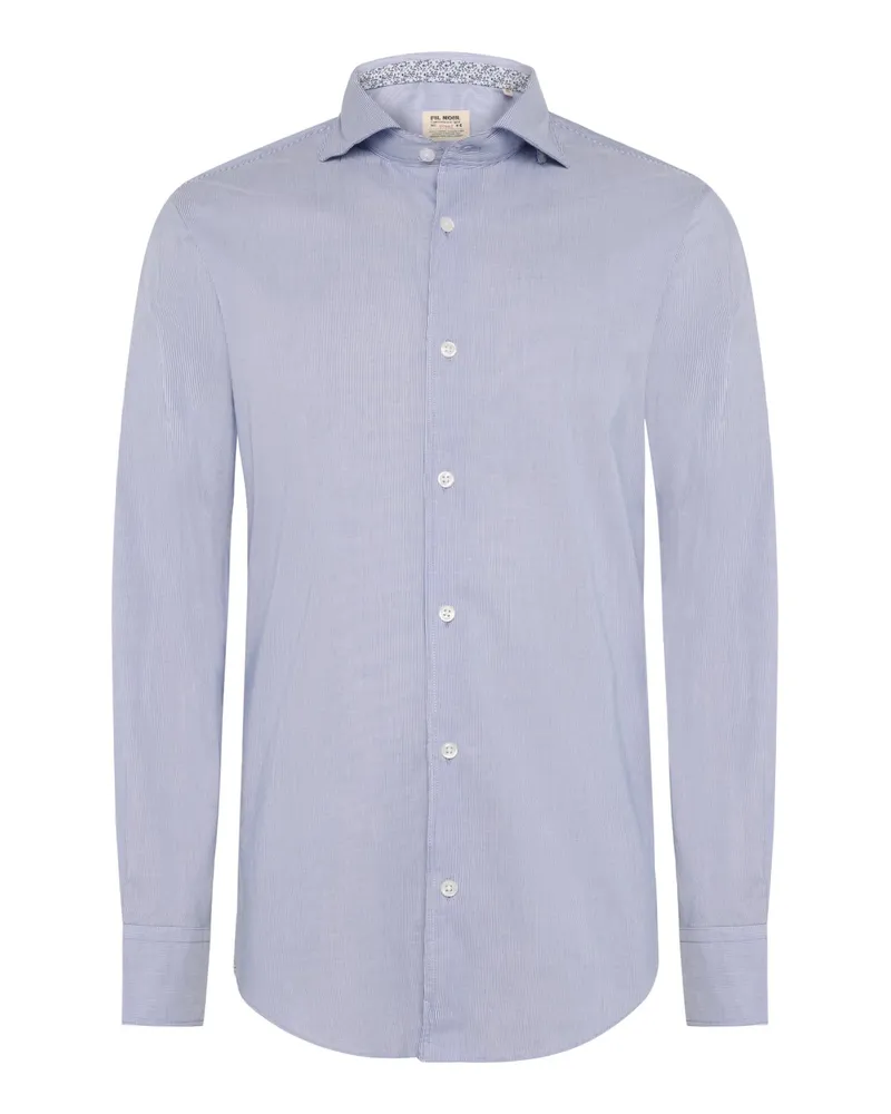 FIL NOIR Leichtes Baumwollhemd mit Haifischkragen und Fineliner-Streifen in Marine