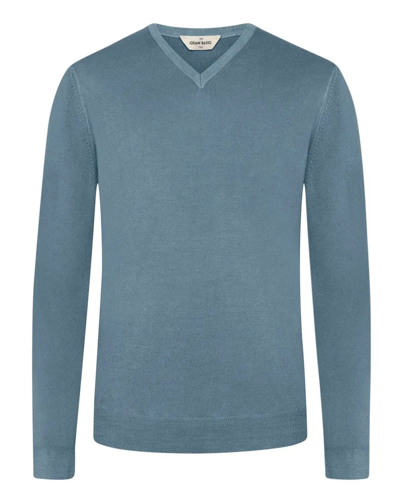 Gran Sasso Leichter Pullover aus feiner Schurwolle mit V-Ausschnitt in Hellblau