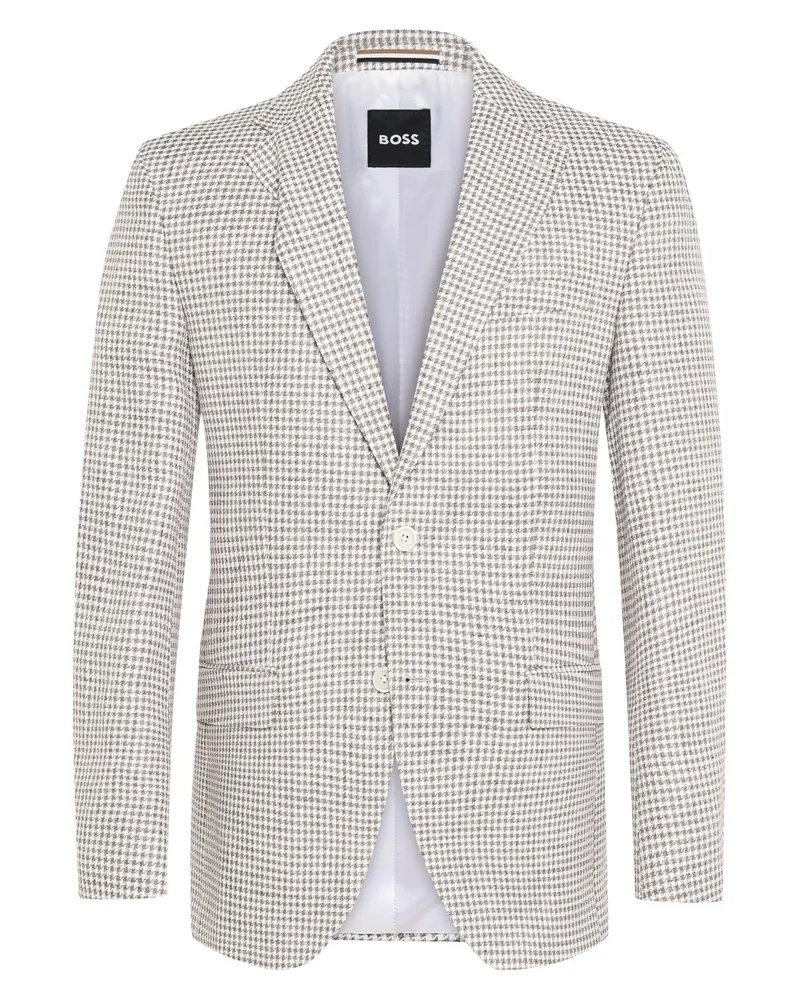 HUGO BOSS Einreihiges Sakko aus einem Baumwolle-Leinen-Mix mit Pepitamuster in Hellbraun