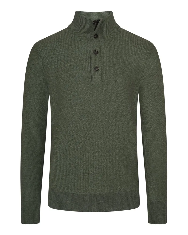 Tom Rusborg Strickjacke aus Kaschmir mit Stehkragen und kurzer Knopfleiste in Grün