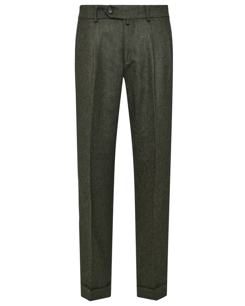Berwich Stoffhose aus Schurwolle mit Fischgrätmuster in Tweed-Qualität, Regular in Oliv