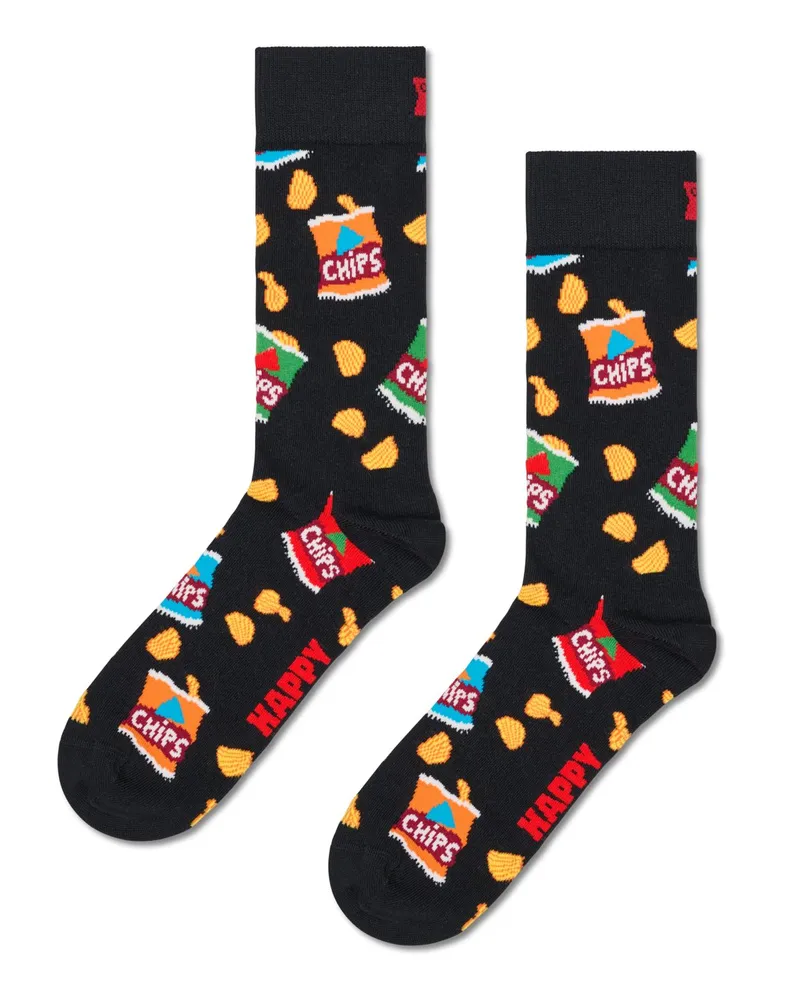 Happy Socks Softe Socken mit Chipstüten-Motiv in Schwarz