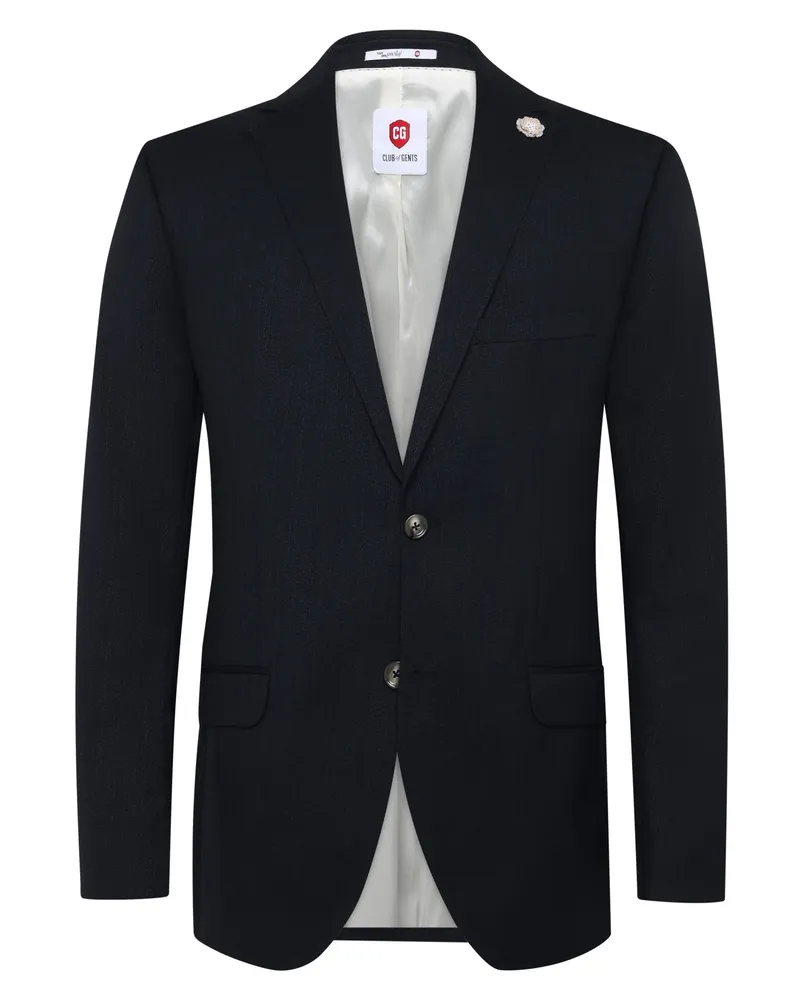 CG Anzugsakko aus Schurwolle mit feiner Struktur, Slim Fit in Marine
