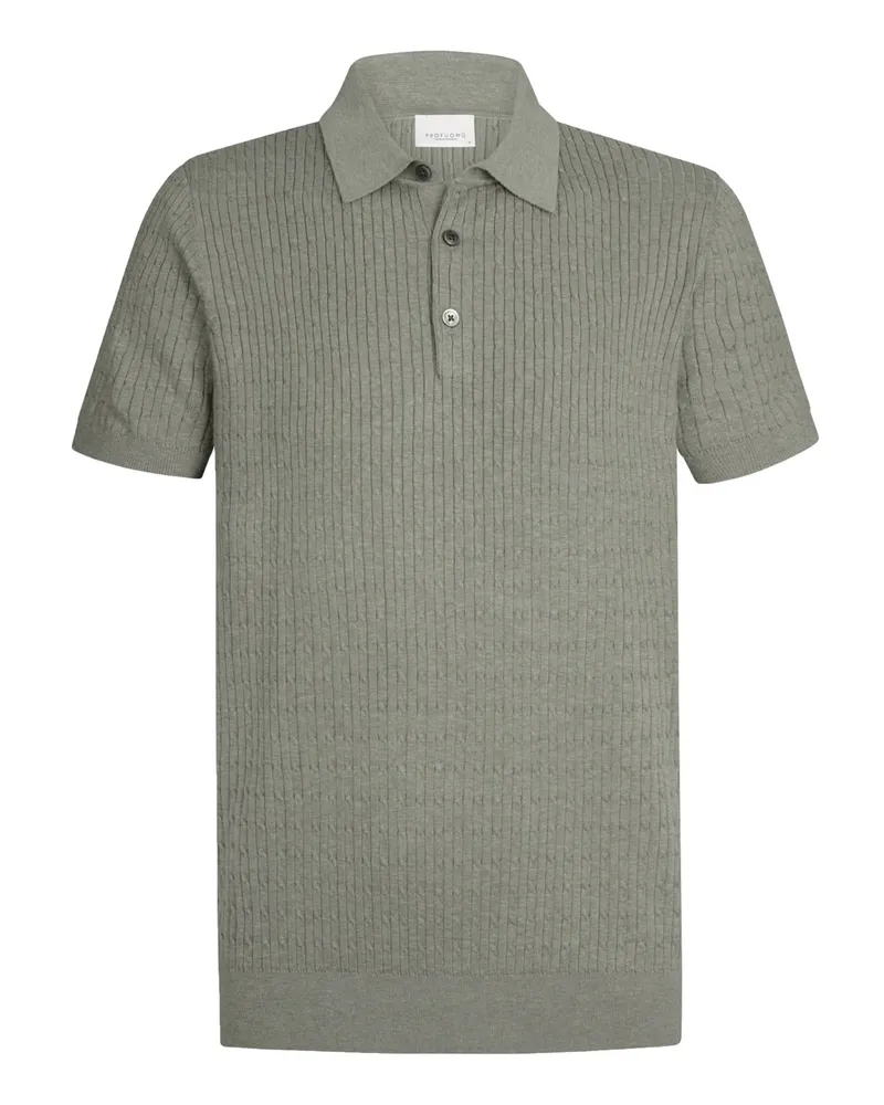 Profuomo Strick-Poloshirt mit Tencel™ in Zopfstrickmuster in Grün