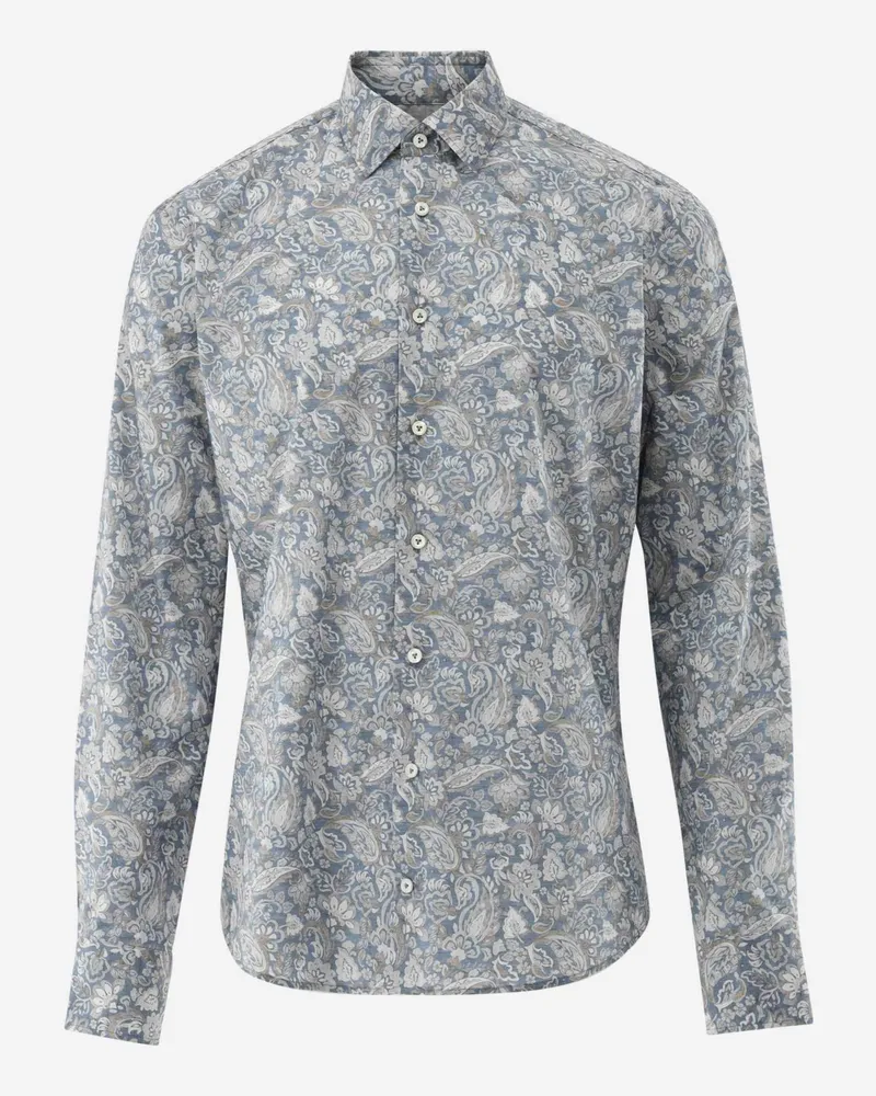 van Laack Baumwollhemd mit Paisley-Muster und Kentkragen, Slim Fit in Graublau