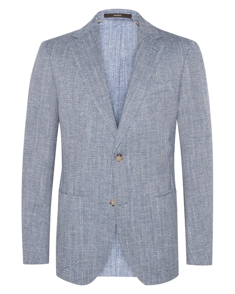 windsor. Strukturiertes Einreiher-Sakko mit Leinenanteil und Fischgrätmuster in Mittelblau