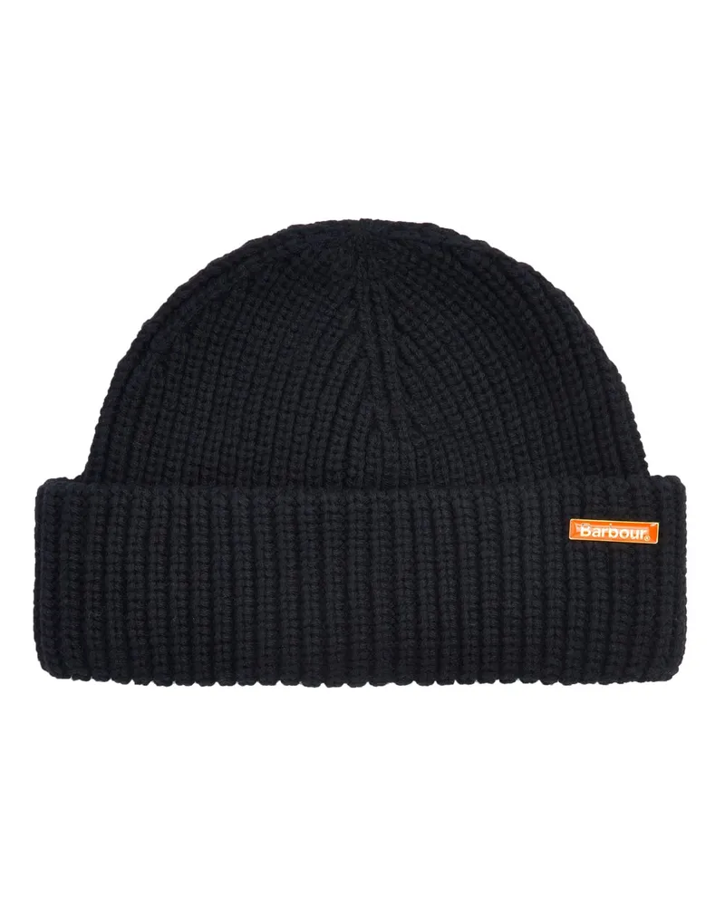 Barbour Beanie aus einem Rippstrick.Wollgemisch mit Lapel-Pin in Schwarz