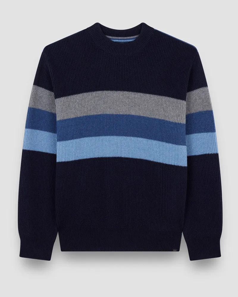 Paul & Shark Pullover mit Blockstreifen im Rippstrick in Marine