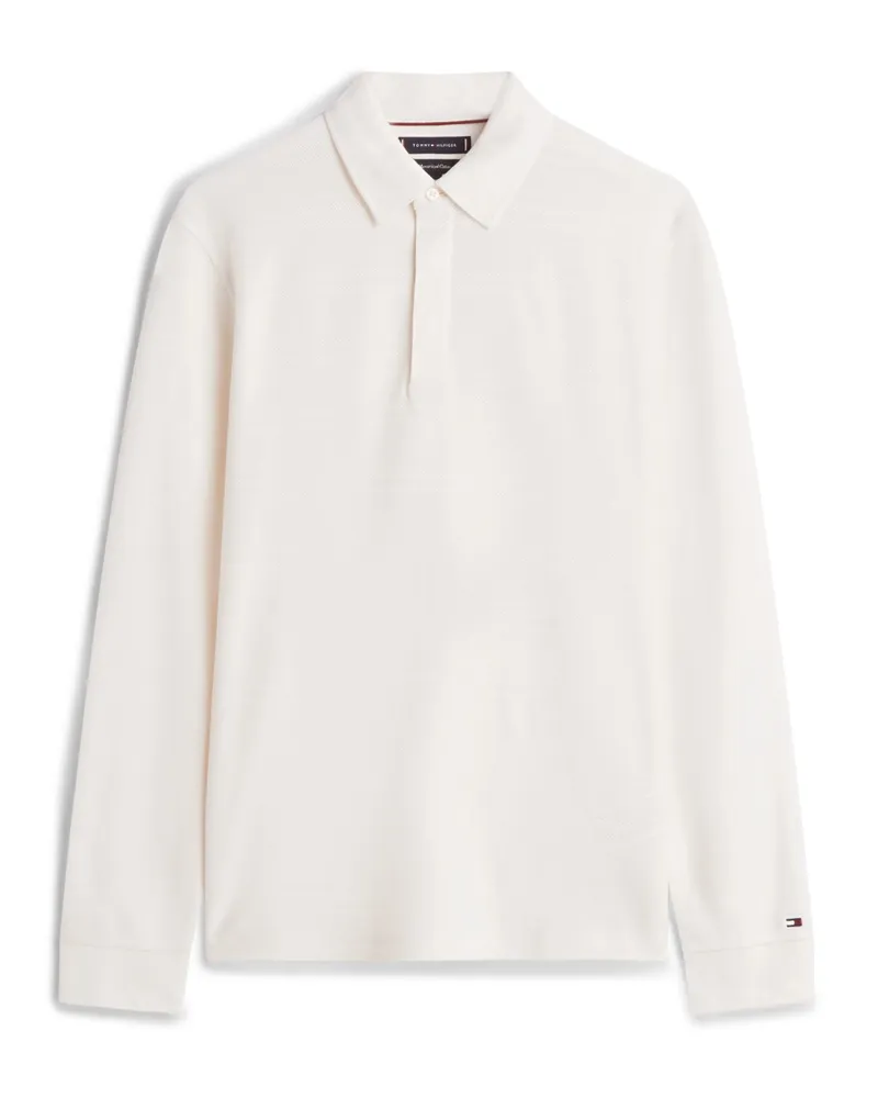 Tommy Hilfiger Langarm-Poloshirt aus merzerisierter Baumwolle mit Struktur in Offwhite