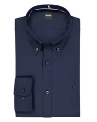 HUGO BOSS Stretch-Hemd mit tonaler Logo-Stickerei, Regular Fit Marine