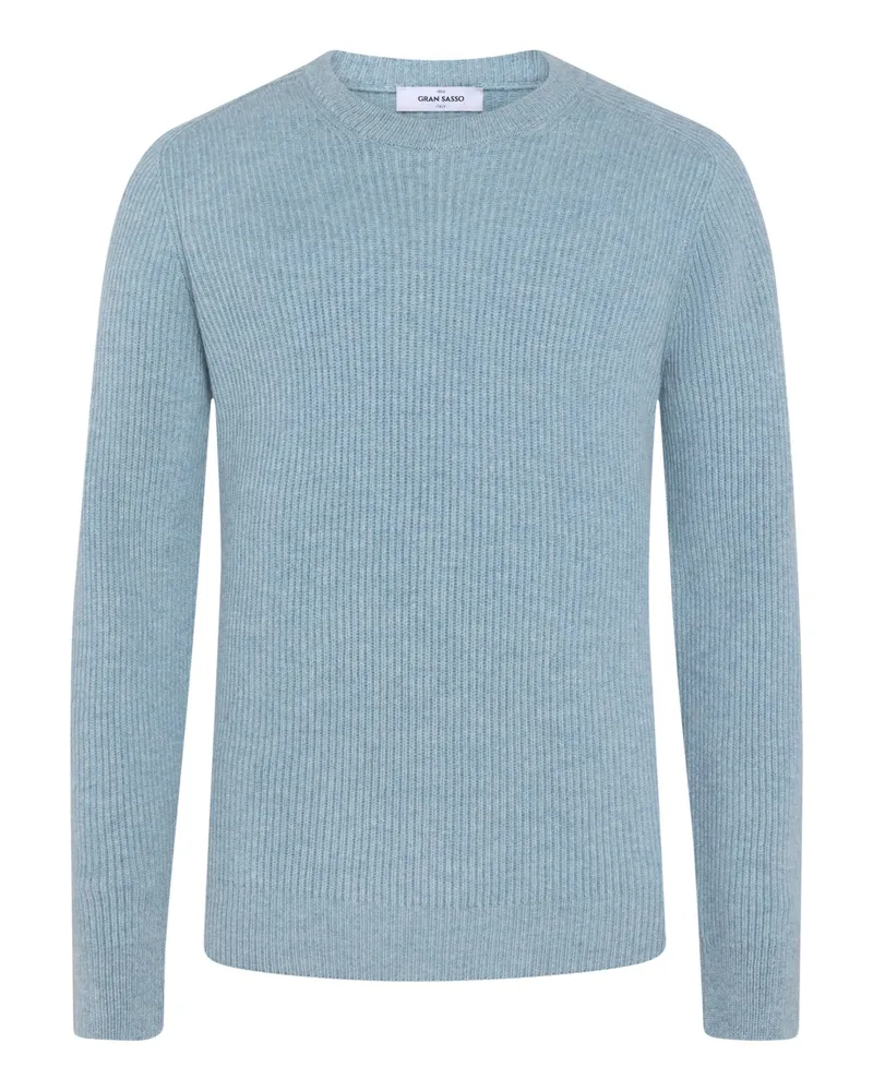 Gran Sasso Softer Pullover aus einem Schurwolle-Kaschmir-Mix mit O-Neck in Hellblau