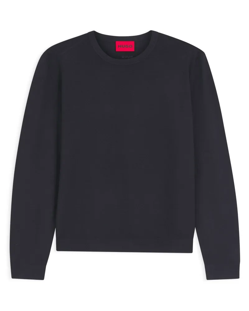 HUGO BOSS Softer Rundhalspullover mit Rippbündchen in Marine