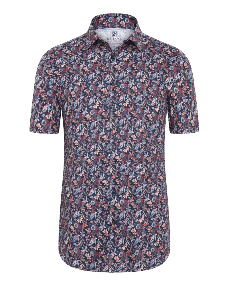 DESOTO Jersey-Kurzarmhemd mit floralem Print und Kentkragen, Slim in Multicolor
